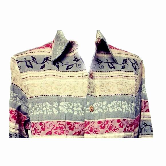 Alfred Dunner Womens Petite 8P Blazer Jacket Brown Rust Cream Fall Floral Stripe - Picture 7 of 15